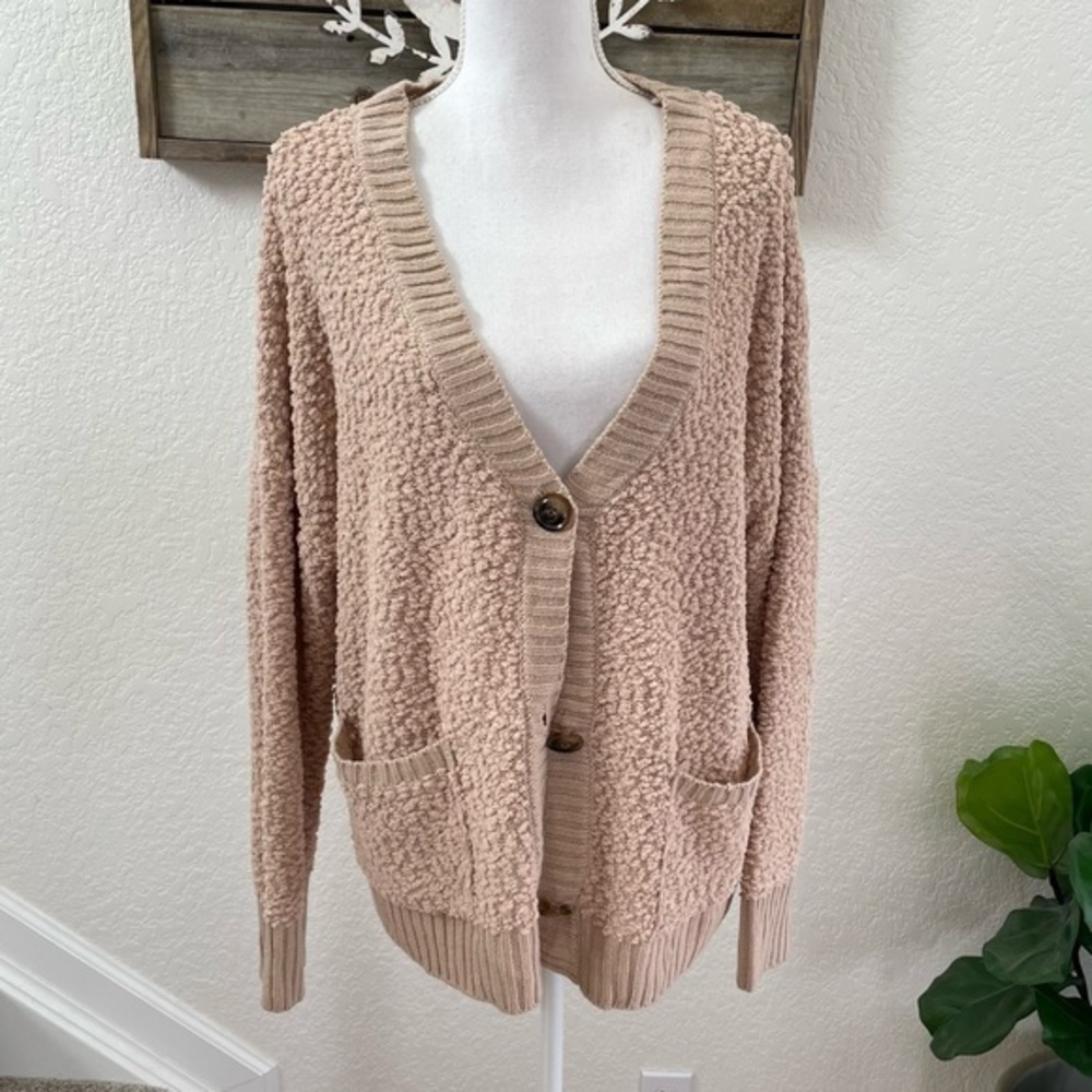 Fashion Nova most wanted sweater boucle tan button cardigan sweater size 3X NWT